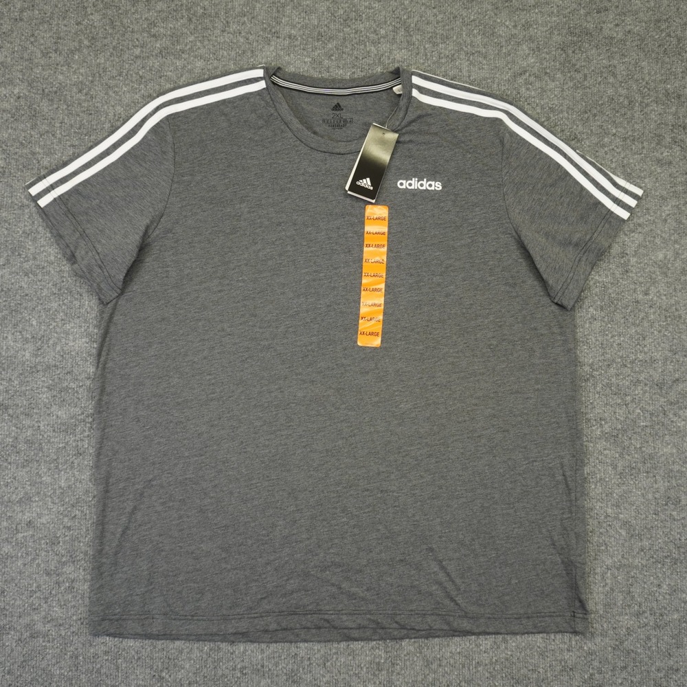 NEW Adidas T-Shirt Mens 2XL Grey 3-Stripe Aeroready Short Sleeve Tee Training - Picture 2 of 11